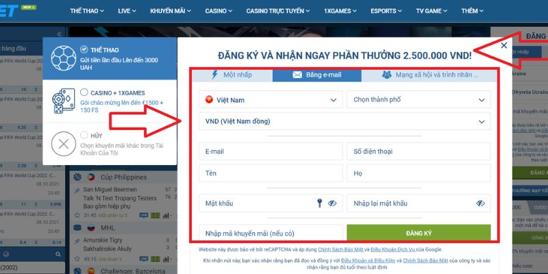 Quy trình đăng ký 1xbet yêu cầu thông tin xác thực